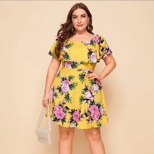 Flounce Trim Floral Dress